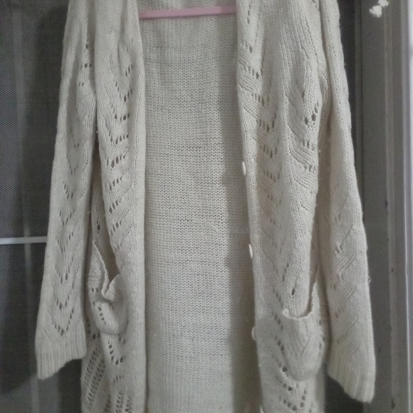 Cecico white & Beige Knit Cardigan Sweater granny common, warm soft traditional - Picture 7 of 10